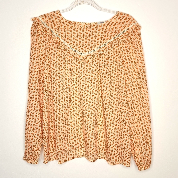 Ruffle-Yoke Prairie Peasant Modest Top in Cutout Blooms Size XL - Picture 5 of 11